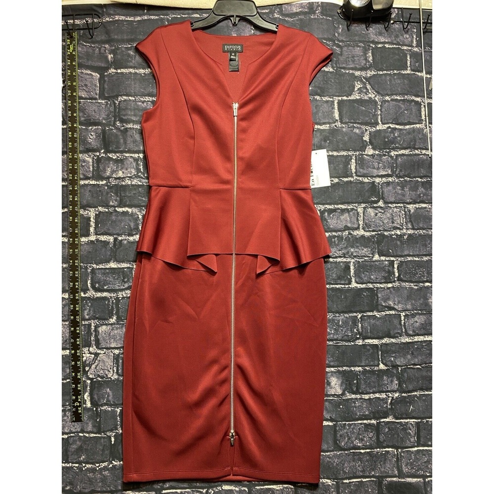 Enfocus Studio Dress Womens 10 Red Sheath Career Formal Sheath Ruffle Holiday